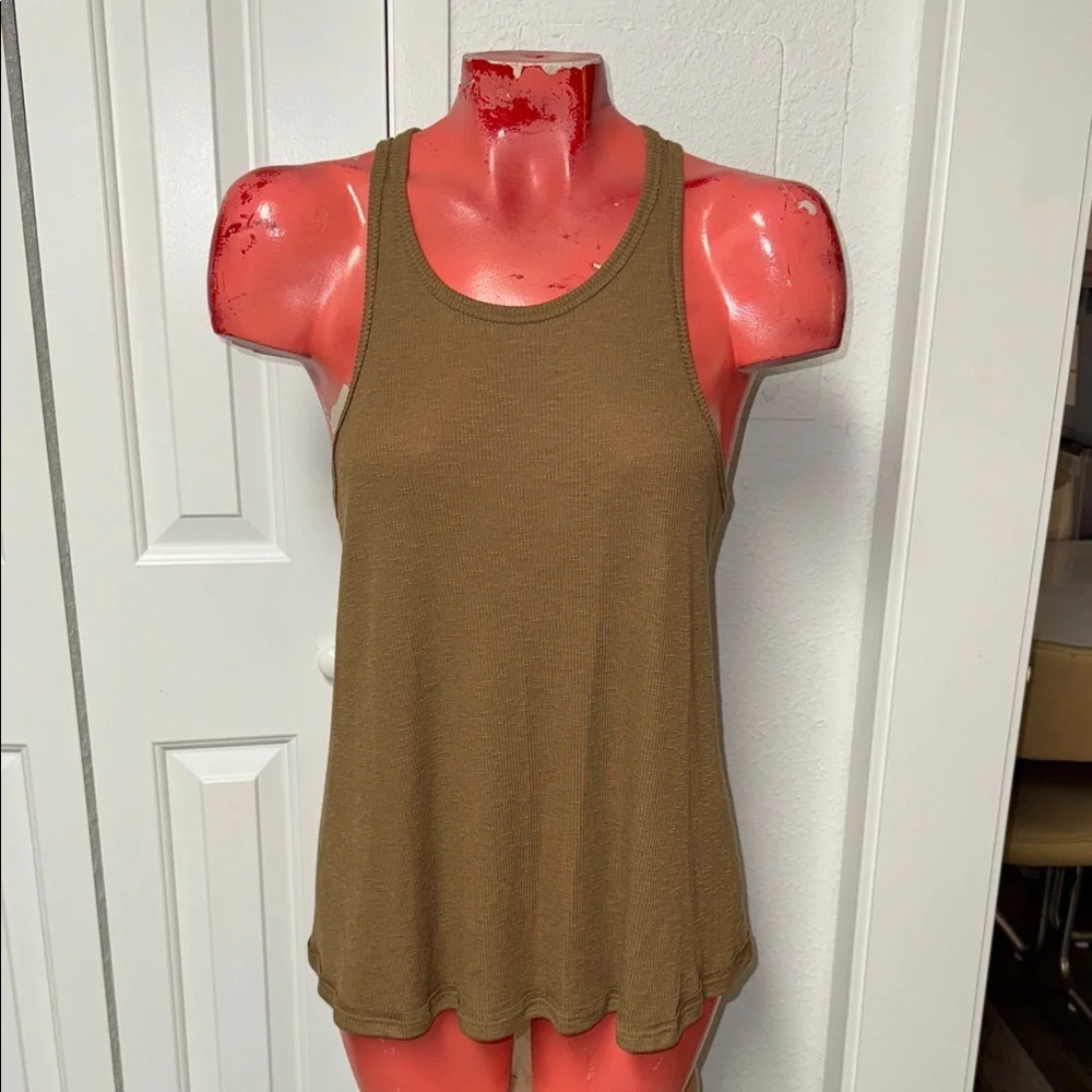 Free People tank top shirt blouse xs olive green boho muscle